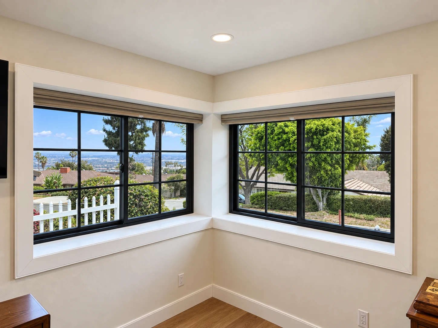 Andersen 100 Series Dark Bronze Gliding Windows with FDL Grilles