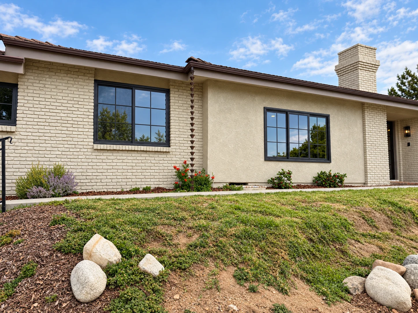 Andersen 100 Series Dark Bronze Gliding Windows with FDL Grilles