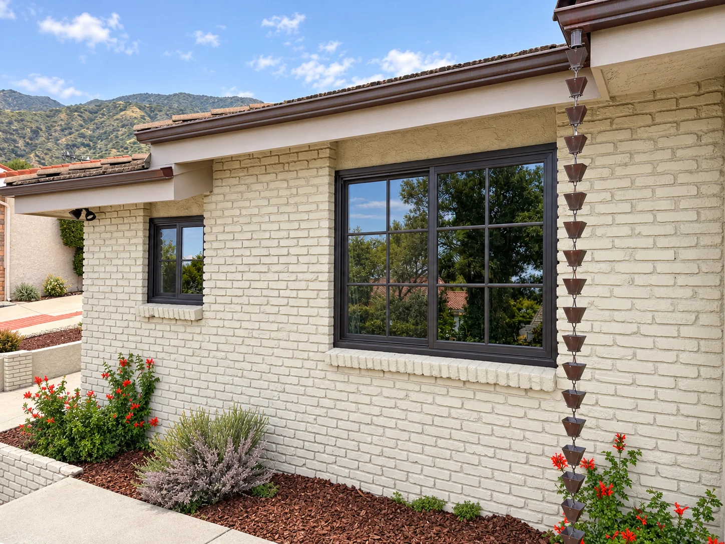 Andersen 100 Series Dark Bronze Gliding Windows with FDL Grilles