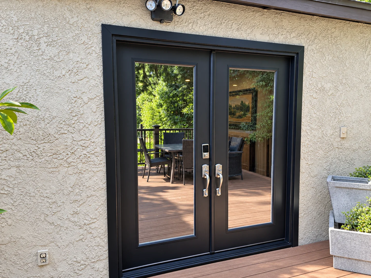Feather River French Door Black with Satin Nickel Hardware and Wifi Lock
